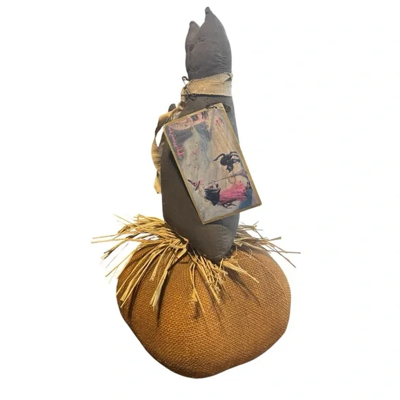 Primitive Orange pumpkin Black cat Halloween decor centerpiece Fall - Picture 3 of 5